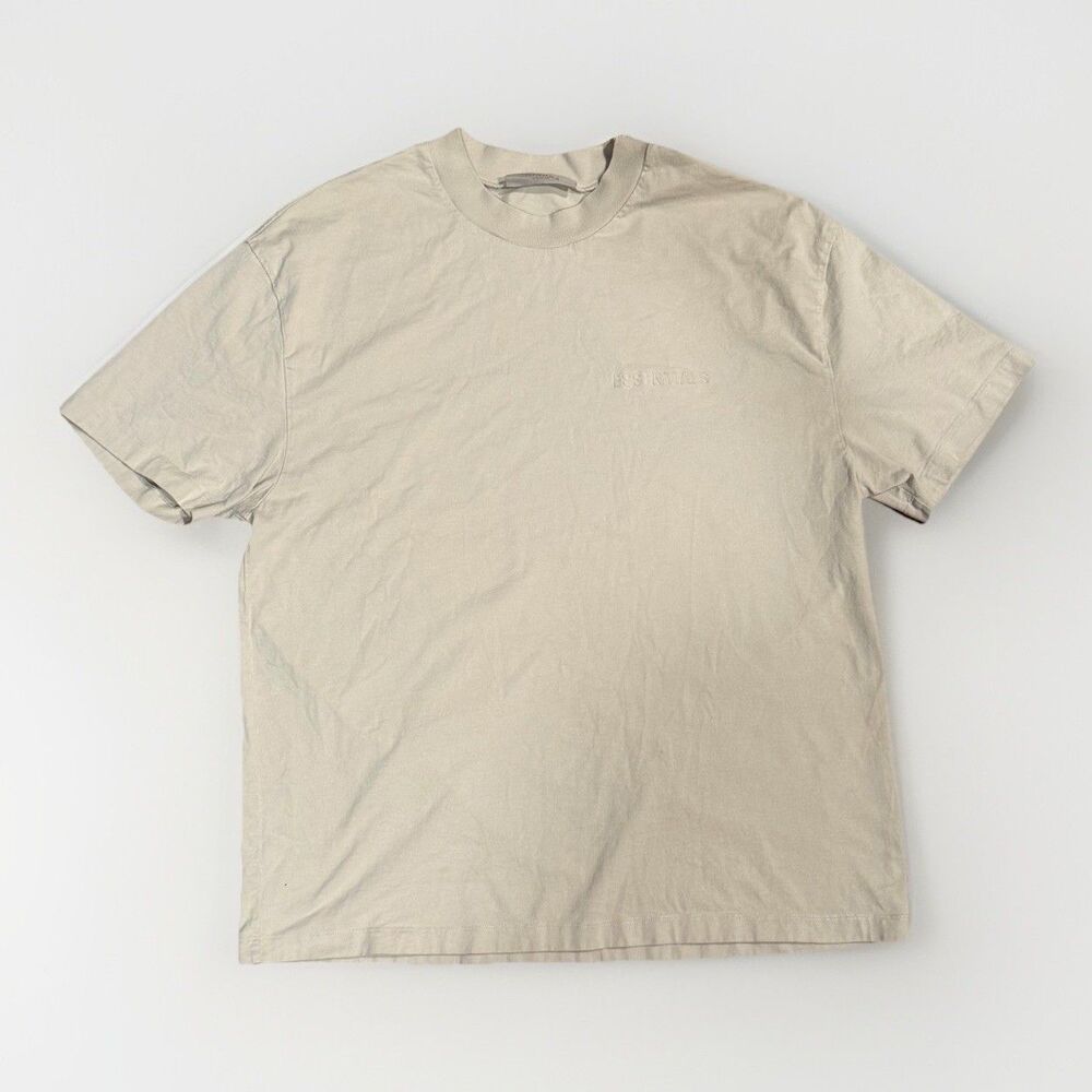 Fear Of God Essentials T Shirt Men’s XL Cream Beige Logo Flaw Missing Letter